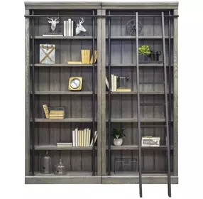 Avondale Rustic Gray 2 Tall Bookcase Wall with Ladder