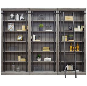 Avondale Rustic Gray 3 Tall Bookcase Wall with Ladder