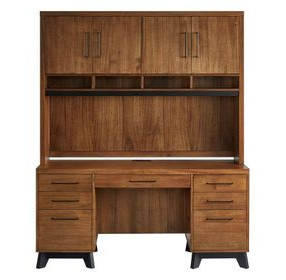 Avery Rich Medium Brown 64" Credenza and Hutch with USB Charging