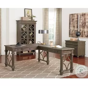 Carson Weathered Gray Brown 2 Piece L Shaped Home Office Set
