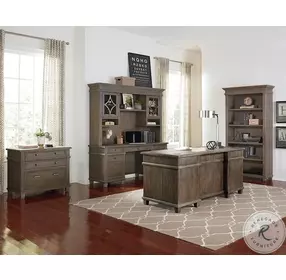 Carson Weathered Gray Brown 3 Piece Double Pedestal Home Office Set