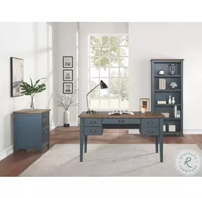 Fairmont Farmhouse Blue Half Pedestal Executive Home Office Set