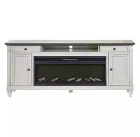 Hartford Antique White And Gray 75" TV Stand with Fireplace