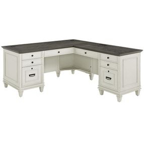 Hartford Antique White And Gray Pedestal L-Shaped Desk