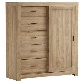 Modern Loft Khaki 6 Drawer Chest with 1 Sliding Door