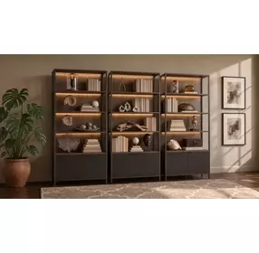 Marsden Black 3 Piece Open Bookcase Set with Storage Cabinet
