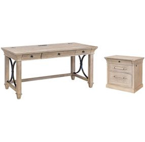 Willow Lane Natural Oak Home Office Set with USB Charging