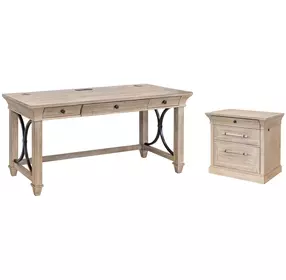 Willow Lane Natural Oak Home Office Set with USB Charging