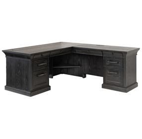 Willow Lane Ebony Black 118" Executive L Desk with USB Charging