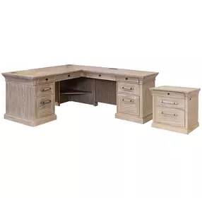 Willow Lane Natural Oak Executive Home Office Set with USB Charging