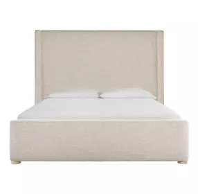 Voyage Beige and White Oak Queen Upholstered Daybreak Panel Bed