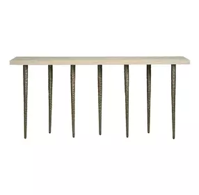 Grace Beige and Nickel Rectangular Travertine Top Lowry Console Table