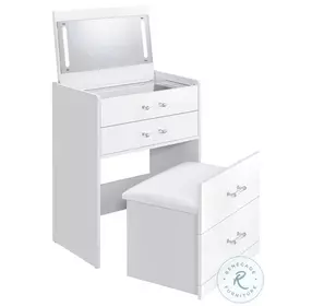 Aurora Glossy White Vanity With Stool With LED Light