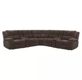 Bronco Plush Umber 7 Piece Modular Zero Gravity Power Reclining Sectional with Power Adjustable Headrest and USB Charging