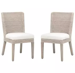 Woven Peyton Pearl Performance Fabric Upholstered Isle Dining Chair Set of 2