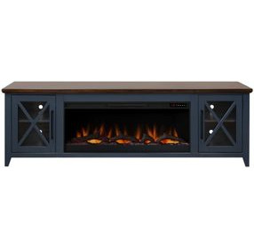 Ithaca Blue and Bourbon 83" TV Stand with Fireplace