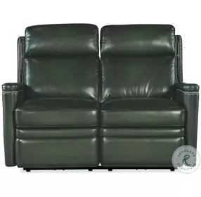 Hamilton Green Leather Power Reclining 56" Loveseat with Power Headrest