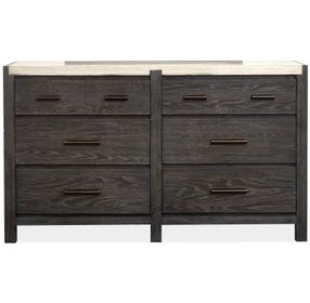 Foxrun Hollow Ravenwood Black and White 6 Drawer Marble Top Dresser