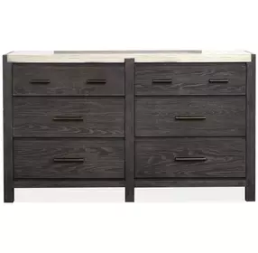 Foxrun Hollow Ravenwood Black and White 6 Drawer Marble Top Dresser