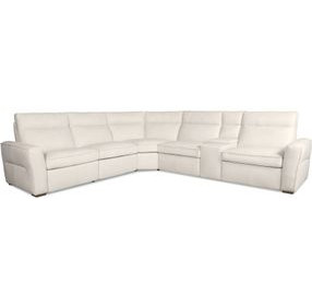 Vann White Leather 6 Piece Modular Power Reclining Sectional with Power Headrest