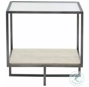 Harlow Bronze And White Travertine Stone Metal Square End Table