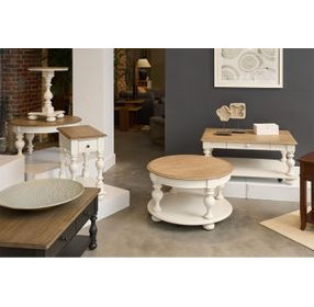 Jameson Pale Taupe and Antique Oak Round Occasional Table Set