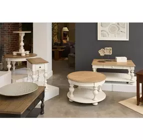 Jameson Pale Taupe and Antique Oak Round Occasional Table Set