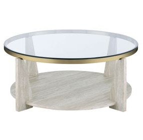 Wanda Beige Round Glass Top Coffee Table with Casters