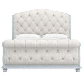 Summer Creek Blue and White Upholstered King Sleigh Bed