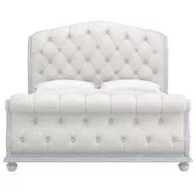 Summer Creek Blue and White Upholstered King Sleigh Bed