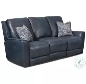 Midtown Fresca Ultramarine Leather Power Headrest Reclining Sofa