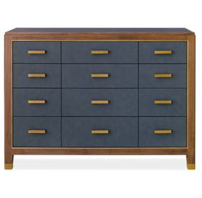 Mosaic Medium Walnut and Navy Blue 12 Drawer Geneva Accent Chest