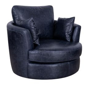 Jetson Midnight Blue Top Grain Leather Swivel Accent Chair