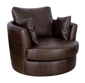 Jetson Bomber Walnut Top Grain Leather Swivel Accent Chair