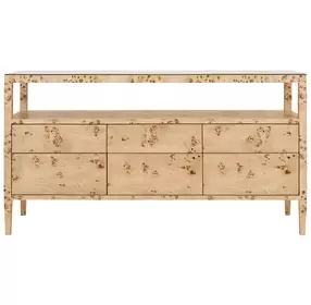 Jordan Matte Burl Wood 6 Drawer Tv Stand With Open Shelf