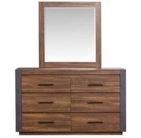 Jensen Tavern Brown and Gray 6 Drawer Dresser with Rectangular Mirror
