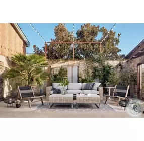 Leroy 96" Brown And Stone Grey Performance Fabric Outdoor Conversation Set