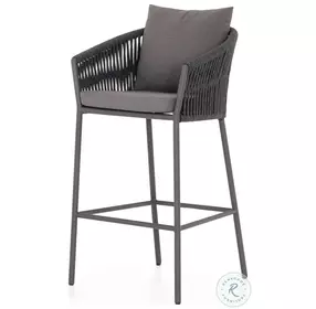 Porto Charcoal And Bronze Performance Fabric Outdoor Bar Stool