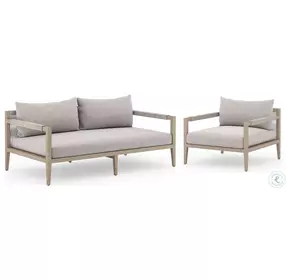 Sherwood Stone Gray and Washed Brown 63" Performance Fabric Outdoor Conversation Set