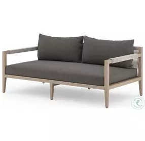 Sherwood Charcoal and Washed Brown Performance Fabric Outdoor Loveseat