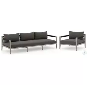 Sherwood Charcoal and Weathered Gray 93" Performance Fabric Outdoor Conversation Set