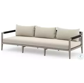 Sherwood Faye Sand and Weathered Gray Performance Fabric Outdoor Sofa