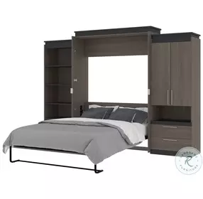 Orion Bark Gray And Graphite 124" Queen Murphy Bed With Multifunctional Storage