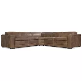 Lioni Brown Leather 3 Piece Modular Power Reclining Sectional with USB Charging