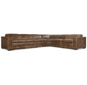 Lioni Brown Leather 4 Piece Modular Power Reclining Sectional with USB Charging