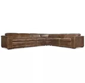 Lioni Brown Leather 4 Piece Modular Power Reclining Sectional with USB Charging