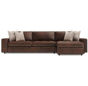 Nest Brown Leather 2 Piece Modular RAF Sectional with Pillows