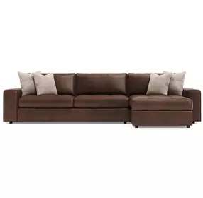 Nest Brown Leather 2 Piece Modular RAF Sectional with Pillows