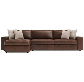 Nest Brown Leather 2 Piece Modular LAF Sectional with Pillows