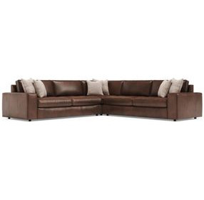Nest Brown Leather 3 Piece Modular Sectional with Pillows